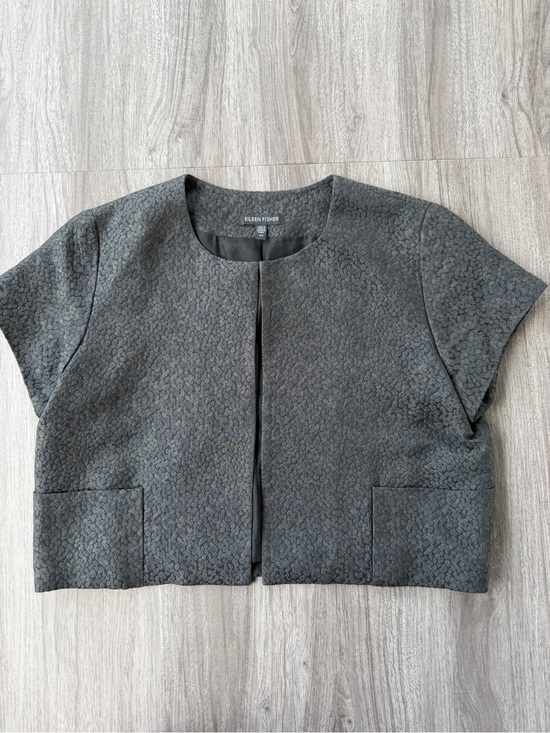 Eileen Fisher Jackets & Blazers - Eileen Fisher XS Silk Blend Textured Open Front Cropped Jacket Short Sleeve Grey